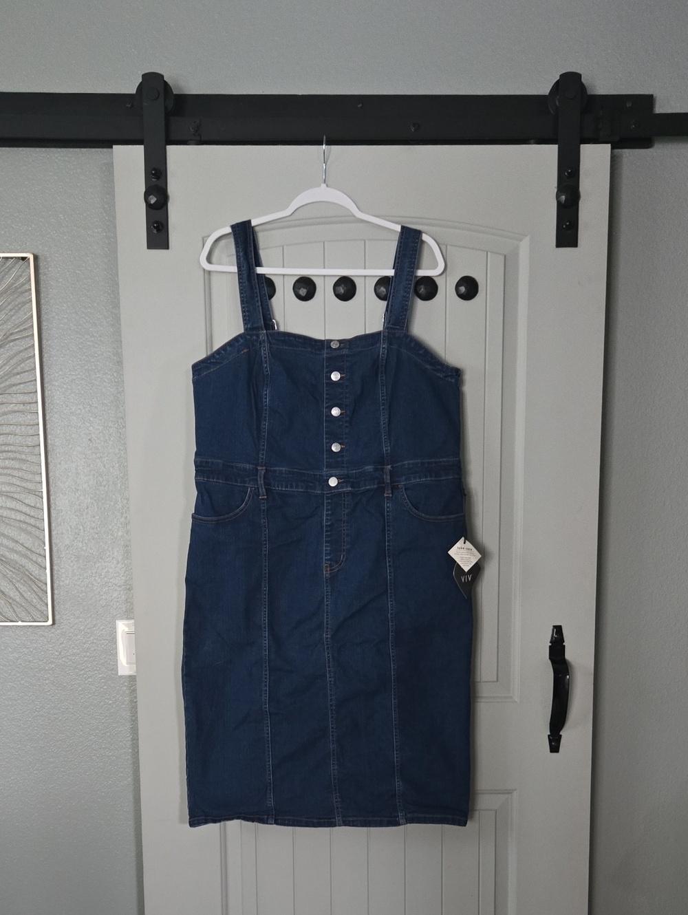 Ava & Viv Dark Blue Denim Pinafore Midi Dress